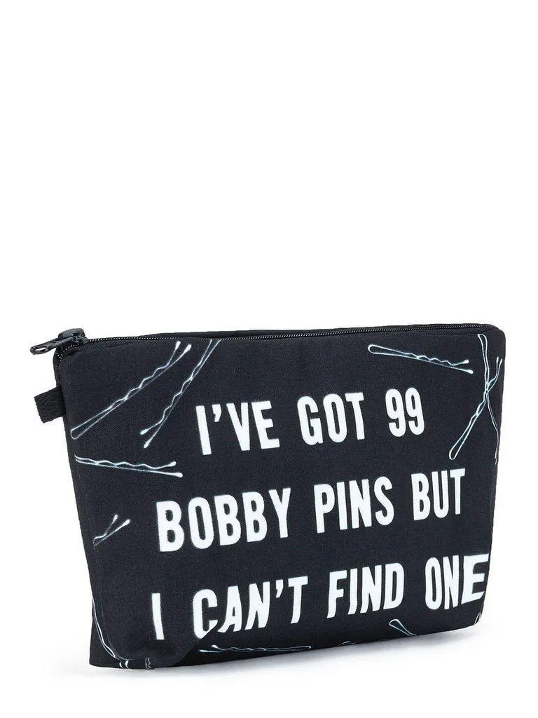 Slogan & Pin Print Makeup Bag