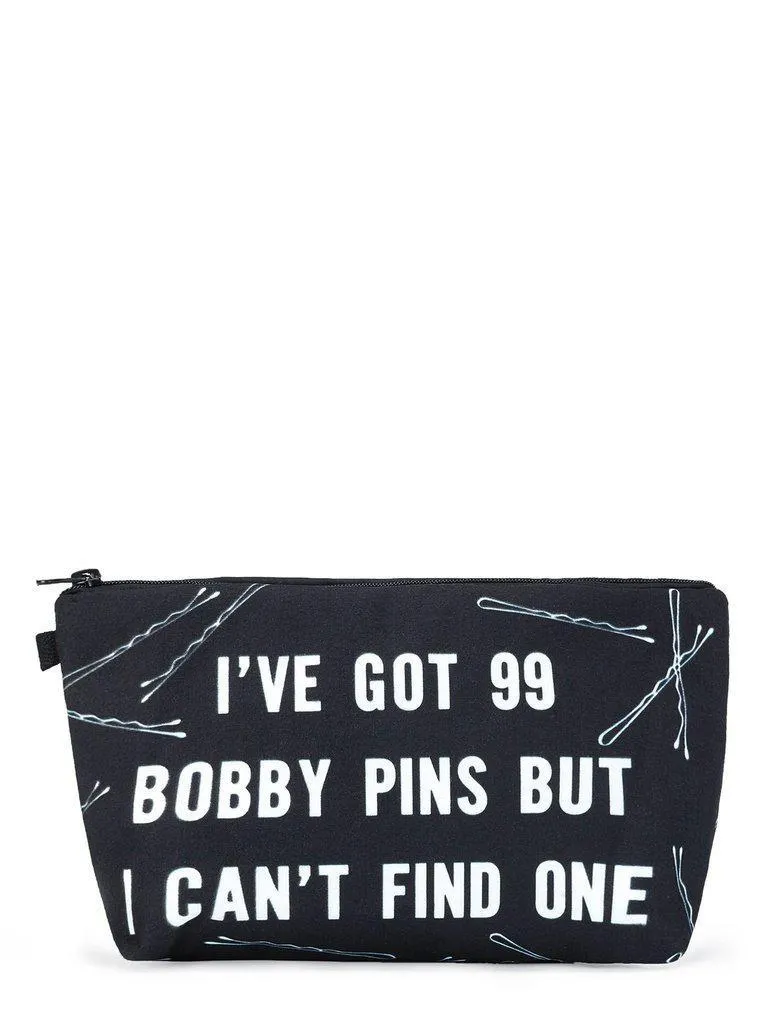 Slogan & Pin Print Makeup Bag