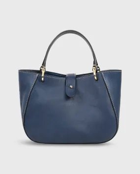 Small Annalisa Satchel Bag in Navy Leather