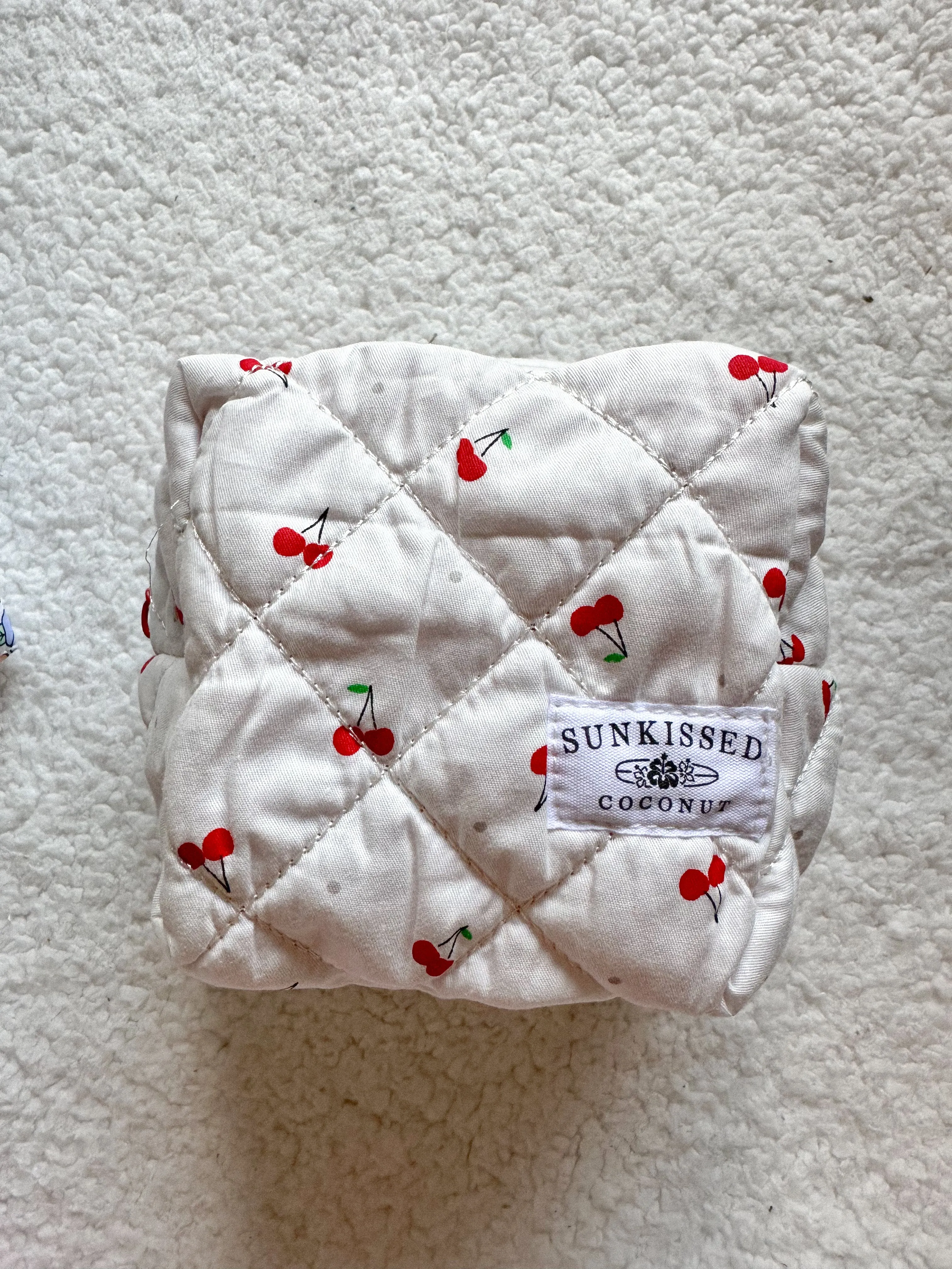 Small Cherry Quilted Handmade Makeup Bag