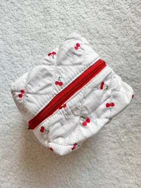 Small Cherry Quilted Handmade Makeup Bag