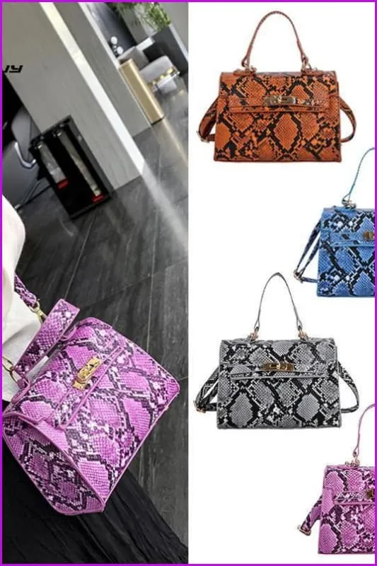 Snake Skin Flap Leather Bag F204