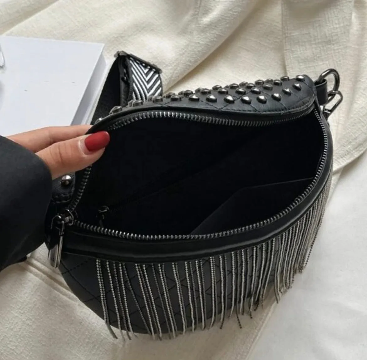 Studded Fringe Sling Bag