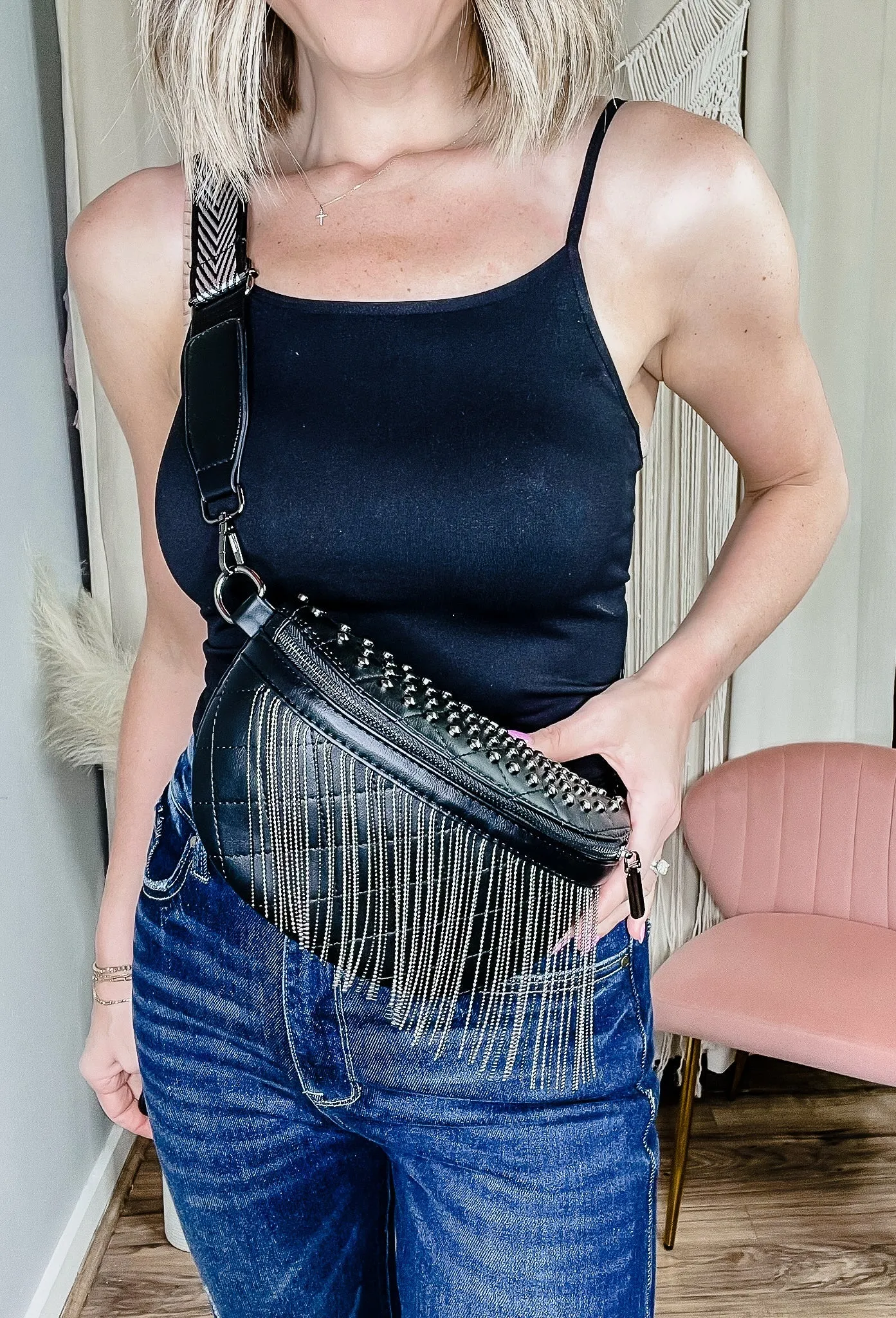 Studded Fringe Sling Bag