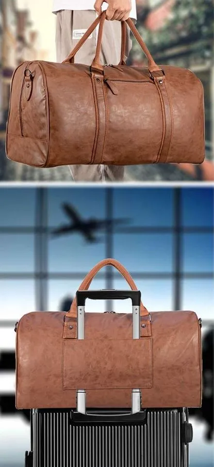 SYFashion™ Men's Vintage Leather 52L Oversized Travel Gym Duffle Weekend Bag