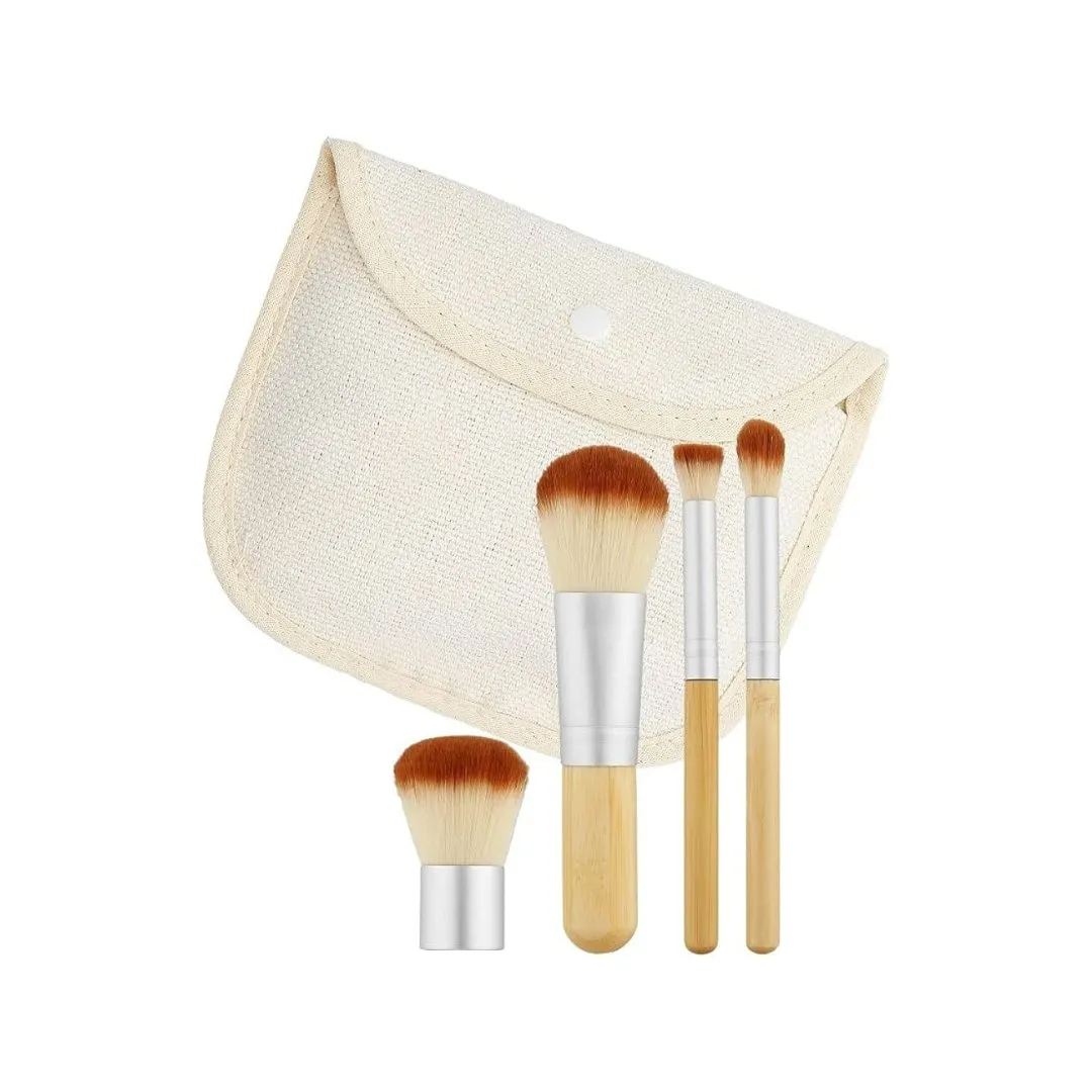 T4B MIMO Bamboo Makeup Brush Set with Travel Size and Travel Bag - Pack of 4