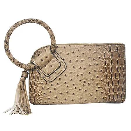 Tan NGIL Textured Fashion Faux Leather Mini Purse With Fringe Tassel