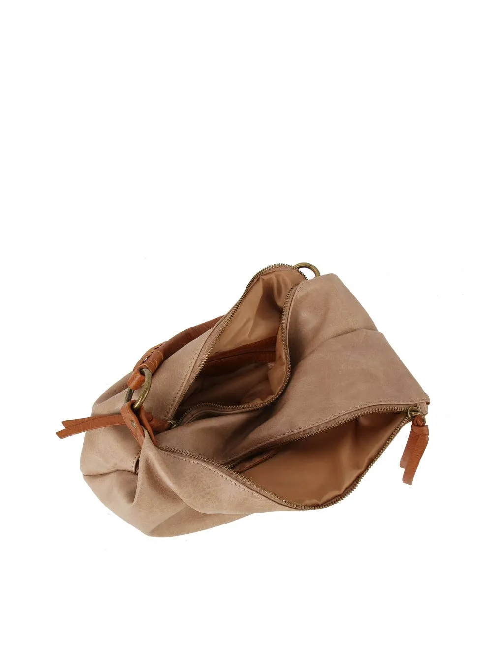 Taupe Flapped Hobo Shoulder Bag