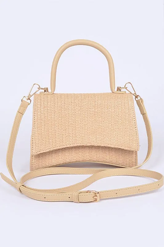 TEEK - Faux Straw Top Handle Crossbody Swing Bag