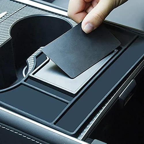 Tesla Model Y Model 3 Center Console Key Card Holder Black Soft Silicone Mat Front Console Anti-Slip Card