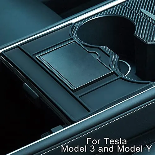 Tesla Model Y Model 3 Center Console Key Card Holder Black Soft Silicone Mat Front Console Anti-Slip Card