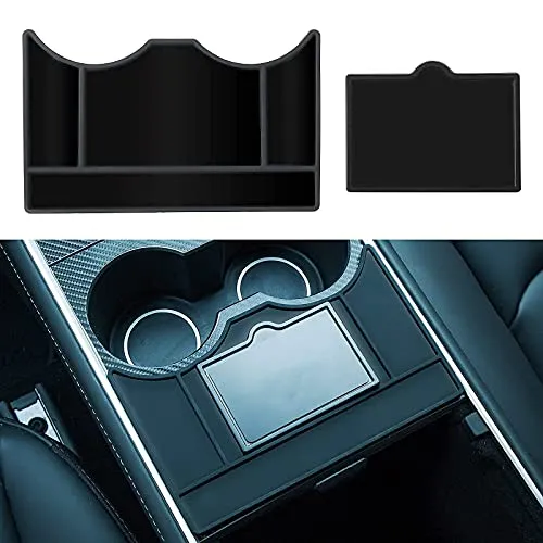 Tesla Model Y Model 3 Center Console Key Card Holder Black Soft Silicone Mat Front Console Anti-Slip Card