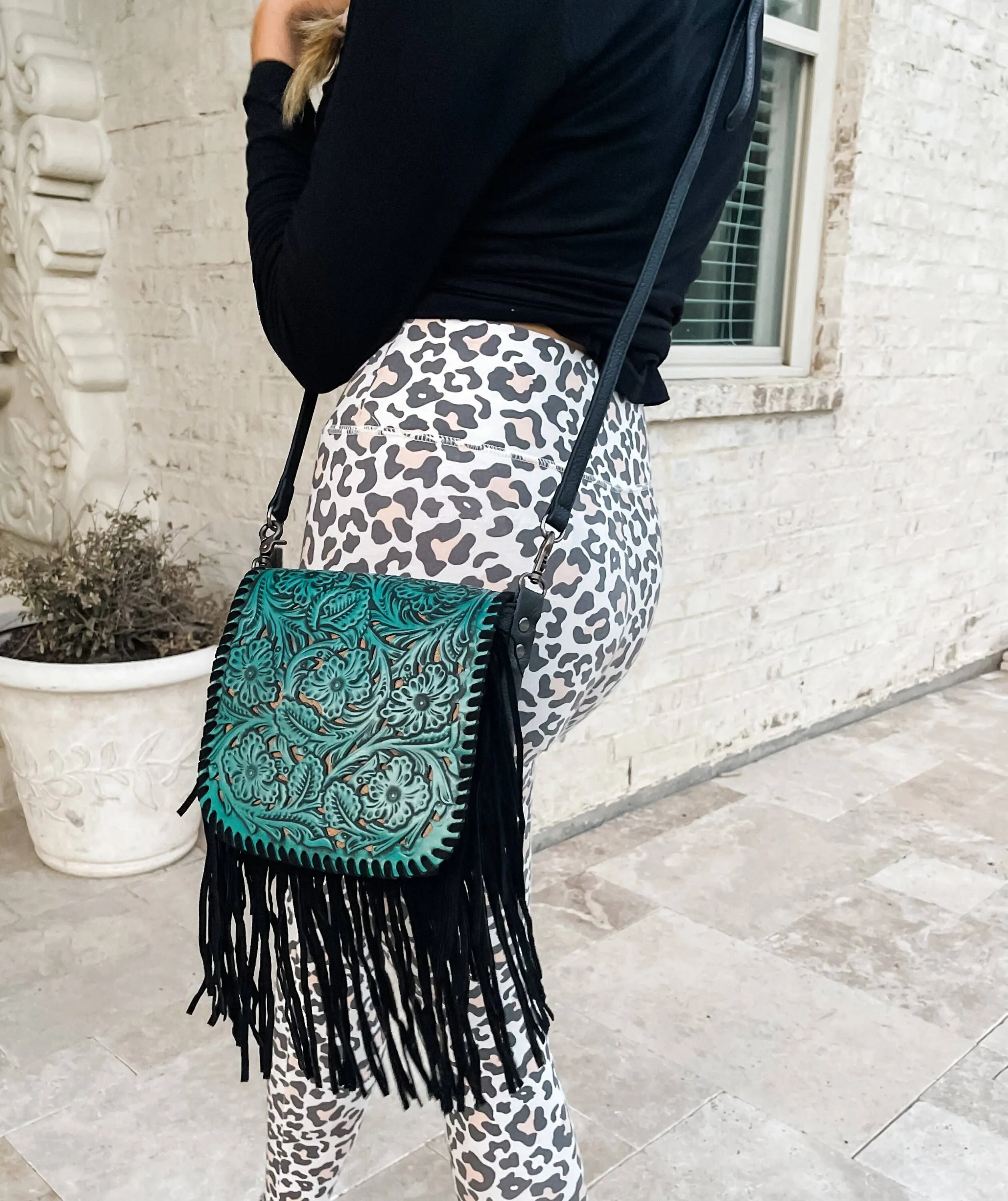 THE LEXIE CROSSBODY - TURQUOISE/ BLACK - Laser Cut Purse