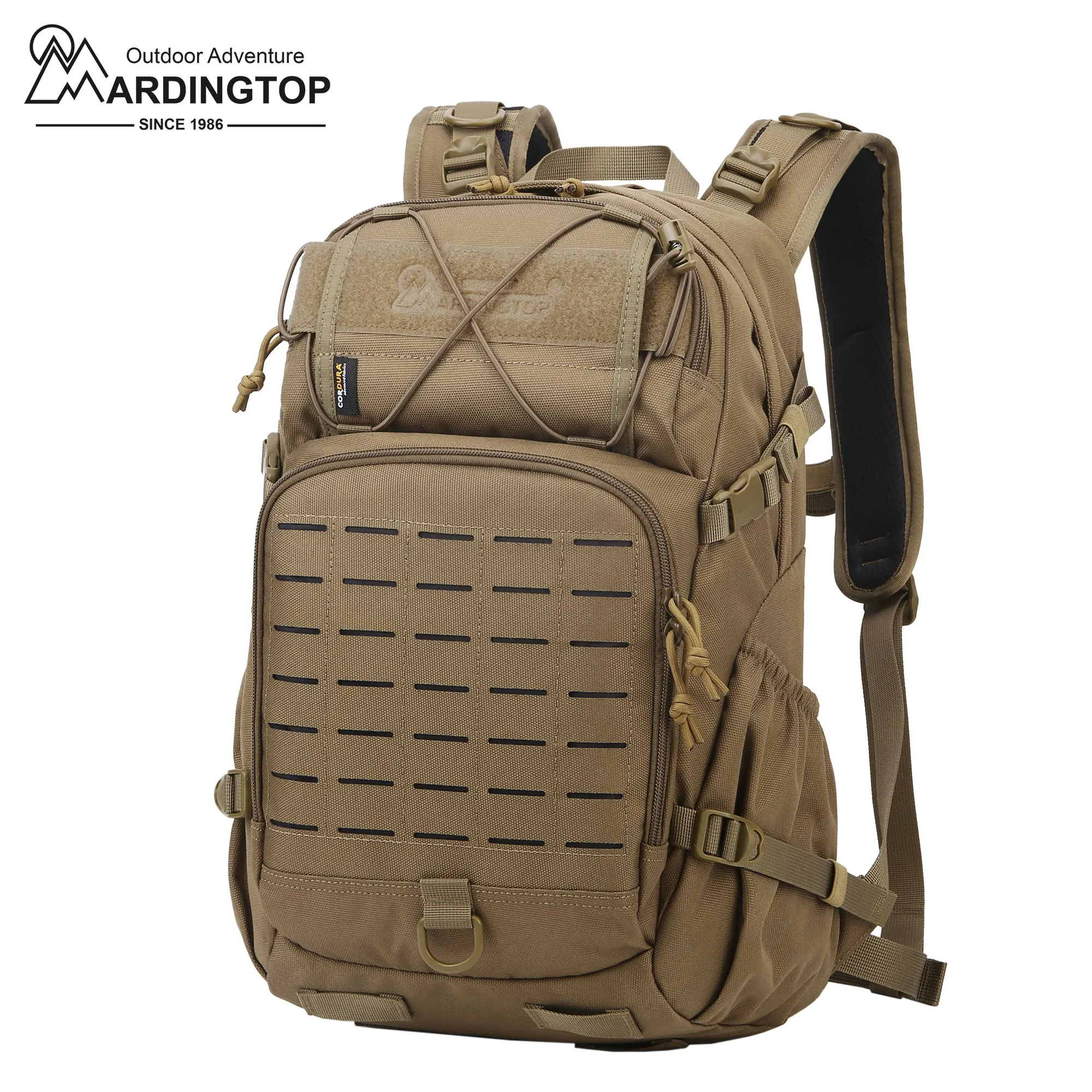 [TM6539A] Mardingtop 915D CORDURA 25L Molle Hiking Backpack with Rain Cover, Small Tactical Backpack for Backpacking, Cycling, and Motorcycle