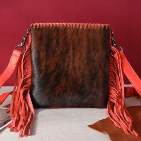 TR162G-2001   Trinity Ranch Hair-On Cowhide Fringe Concealed Carry Crossbody Bag - Orange