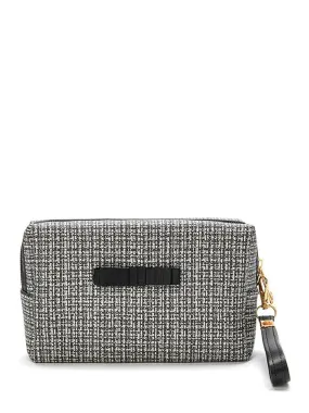 Tweed Zipper Makeup Bag With Wristlet