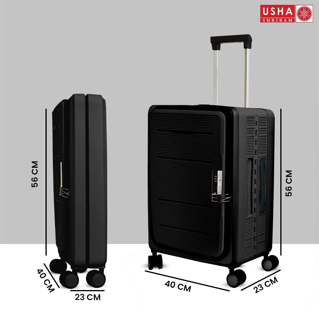 USHA SHRIRAM Check-in Bag (24 inch - 65cm) Collapsible Luggage Bag | Black | Suitcase for Travel | 360 Degree Wheel & Lock | Foldable Trolley Bag for Travel