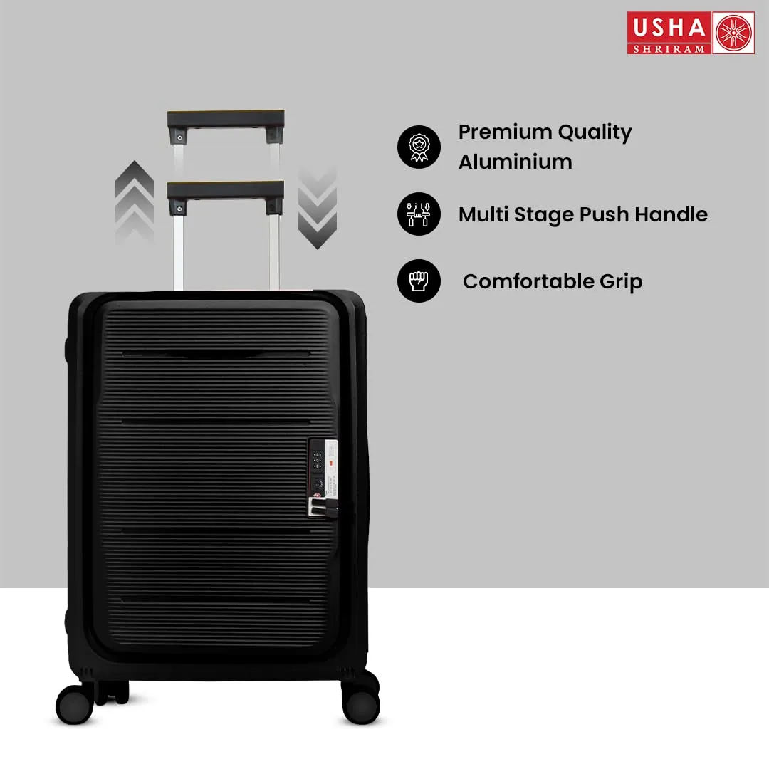 USHA SHRIRAM Check-in Bag (24 inch - 65cm) Collapsible Luggage Bag | Black | Suitcase for Travel | 360 Degree Wheel & Lock | Foldable Trolley Bag for Travel