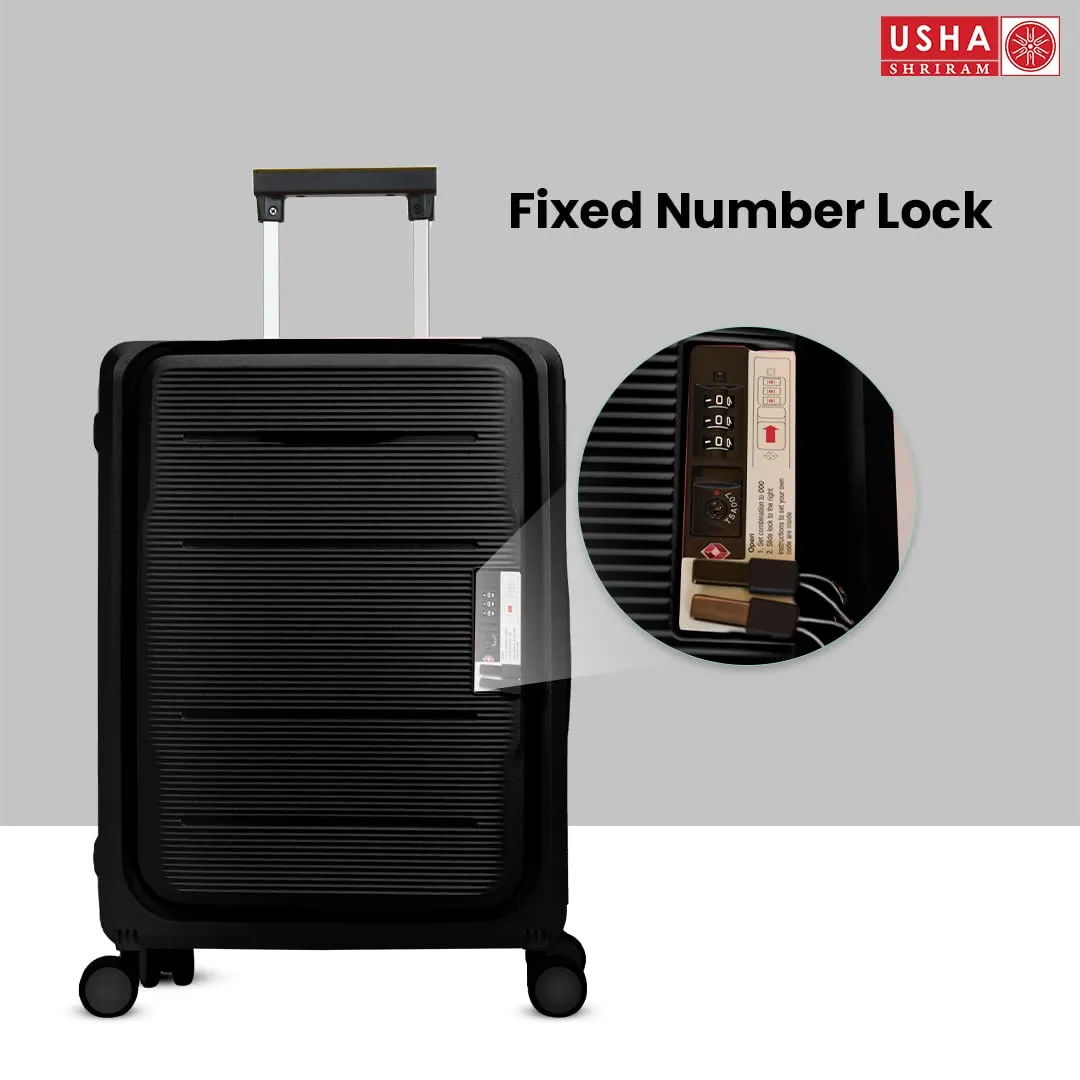 USHA SHRIRAM Check-in Bag (24 inch - 65cm) Collapsible Luggage Bag | Black | Suitcase for Travel | 360 Degree Wheel & Lock | Foldable Trolley Bag for Travel