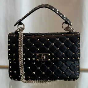 VALENTINO Black Lambskin Rockstuds Two-way  Handbag