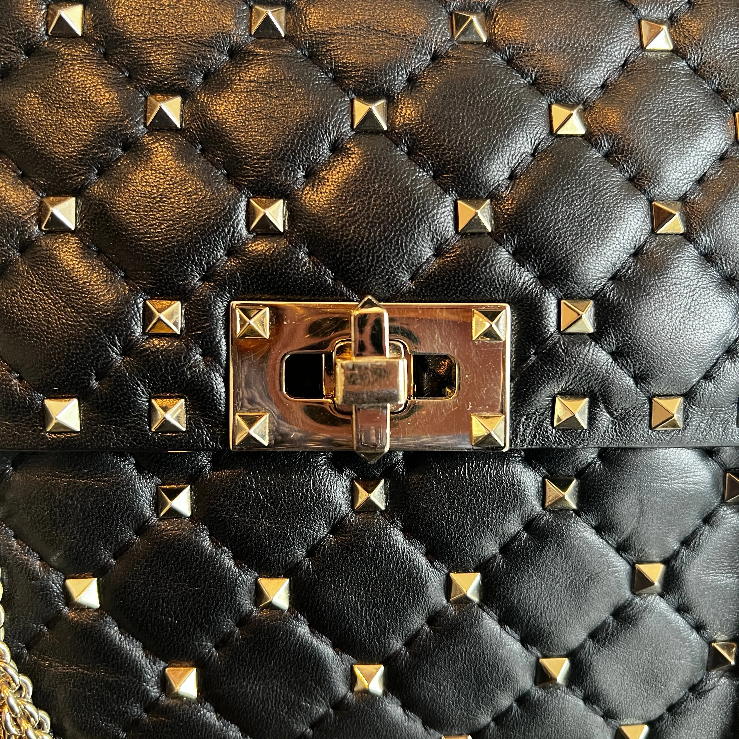 VALENTINO Black Lambskin Rockstuds Two-way  Handbag