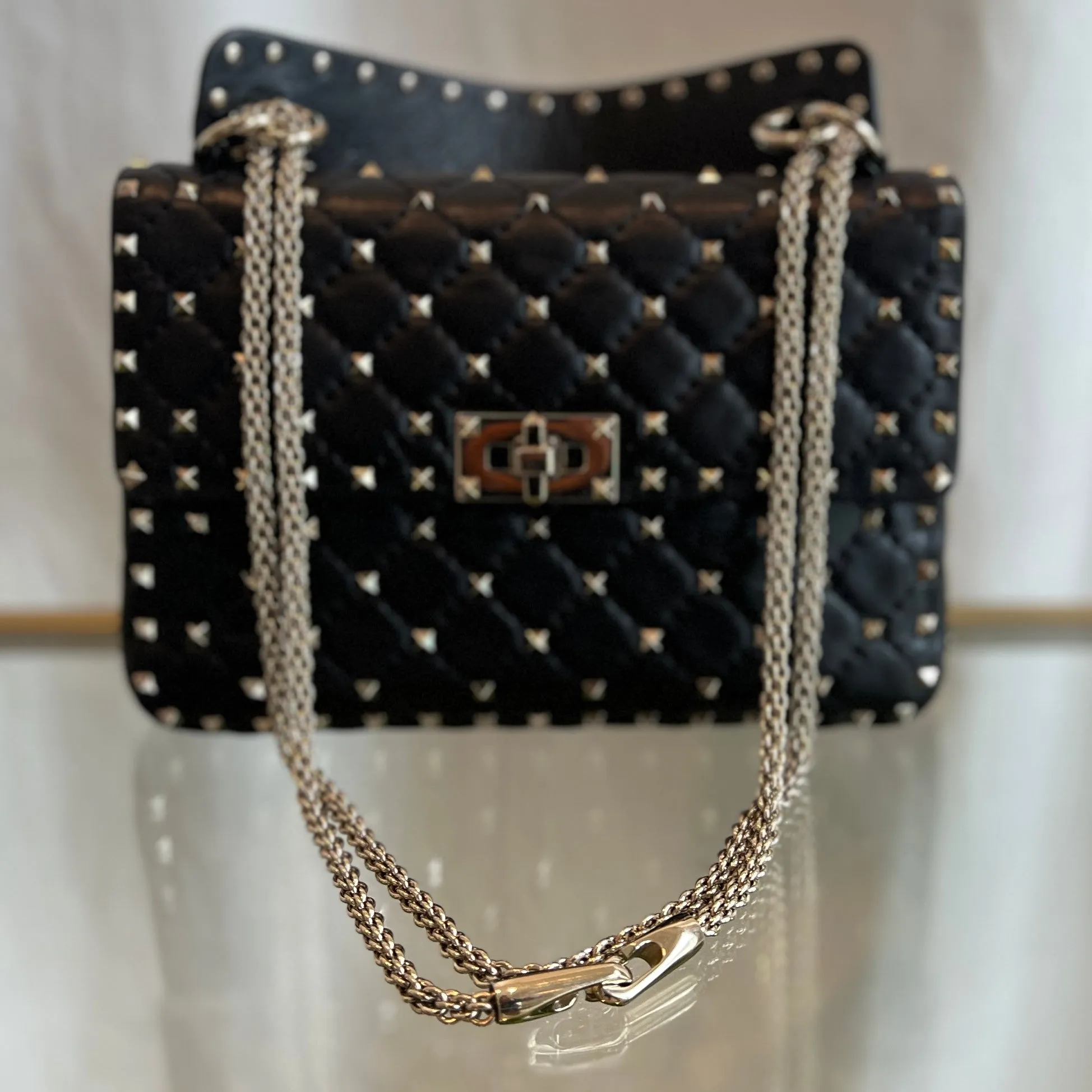 VALENTINO Black Lambskin Rockstuds Two-way  Handbag