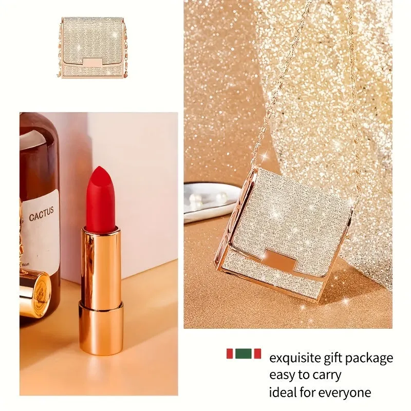 Velvet Matte Lipstick Set Longlasting Waterproof  Smudgeproof with Silver Chain Bag