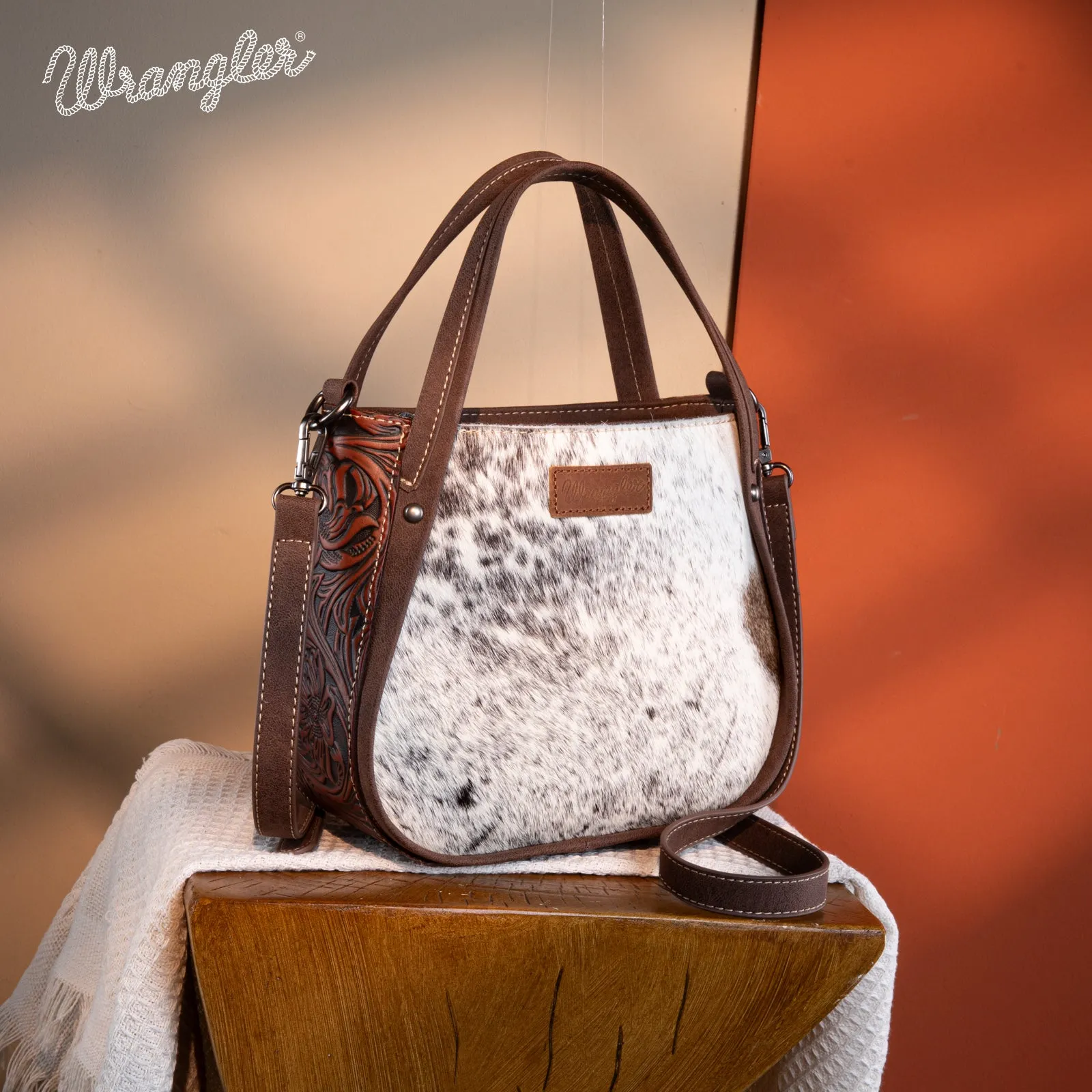 WG169-2022  Wrangler Genuine Hair-On Cowhide Tote/Crossbody -Coffee