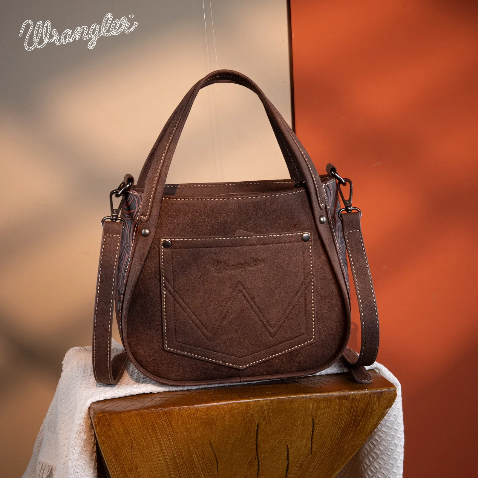 WG169-2022  Wrangler Genuine Hair-On Cowhide Tote/Crossbody -Coffee