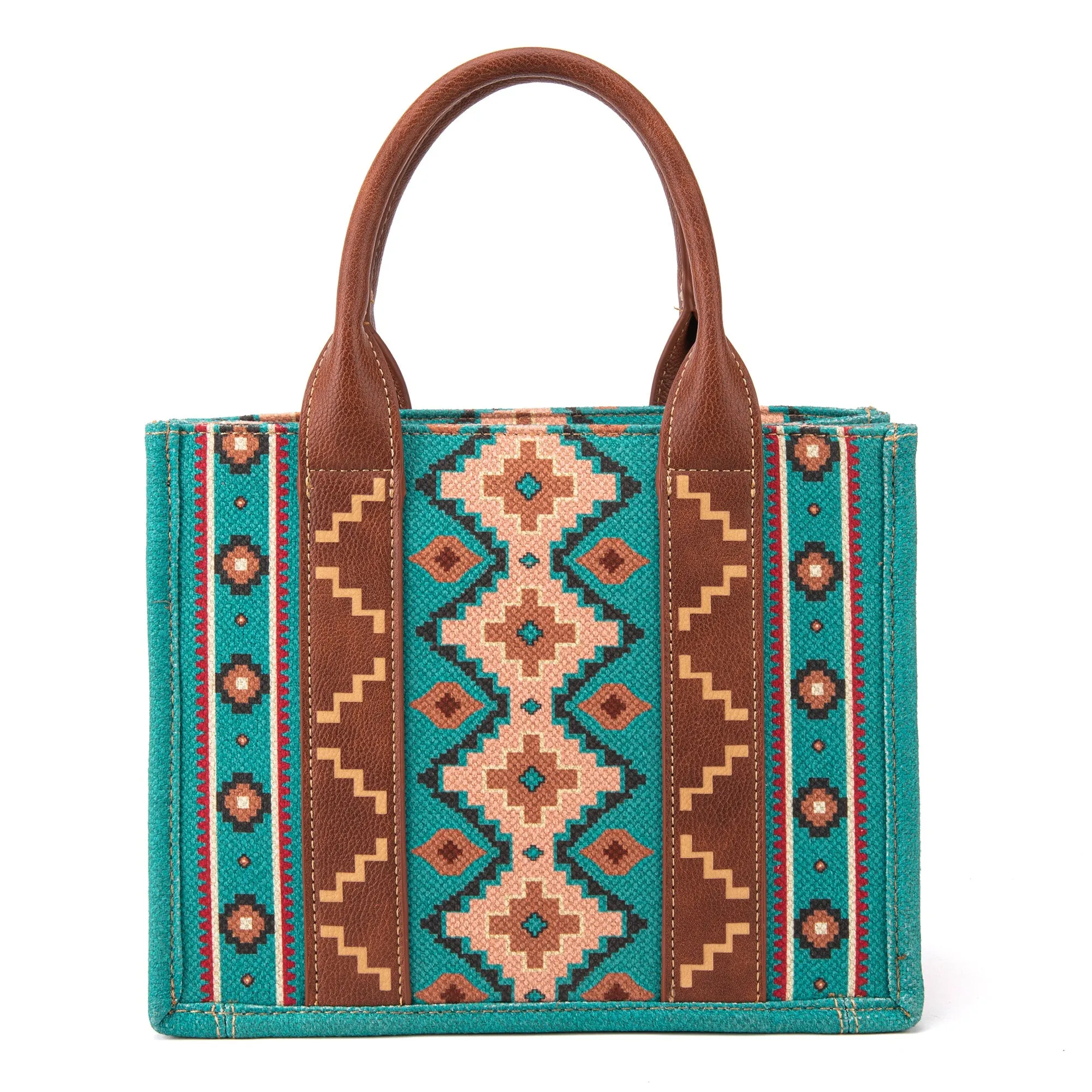 WG2203-8120S  Wrangler Southwestern  Print Small Canvas Tote/Crossbody - Turquoise