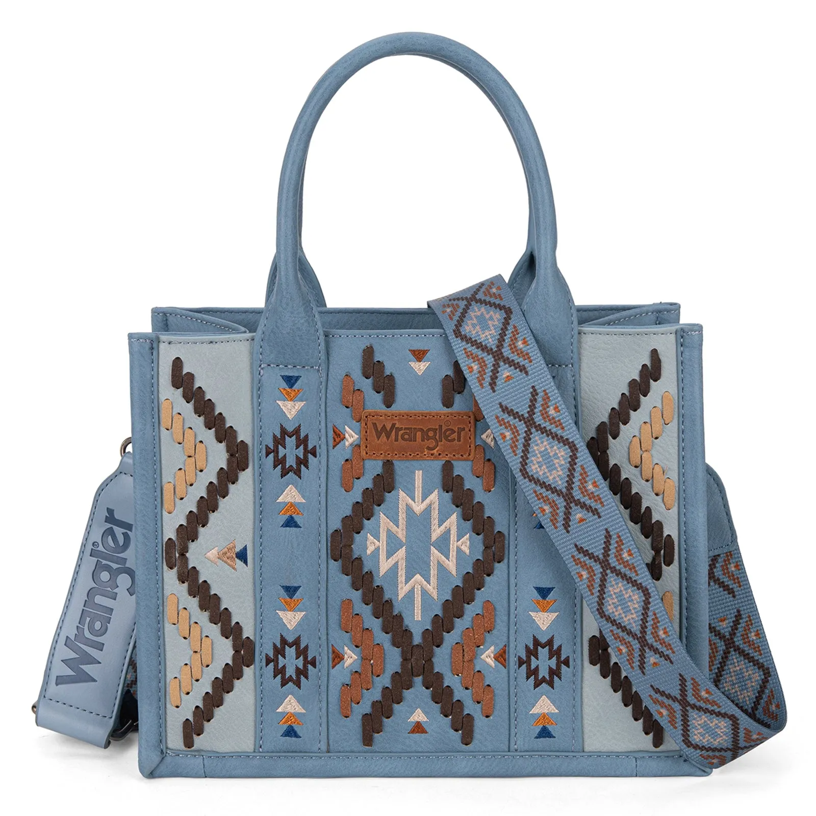 WG2214-8120  Wrangler Aztec Embroidered Tote/Crossbody - Jean