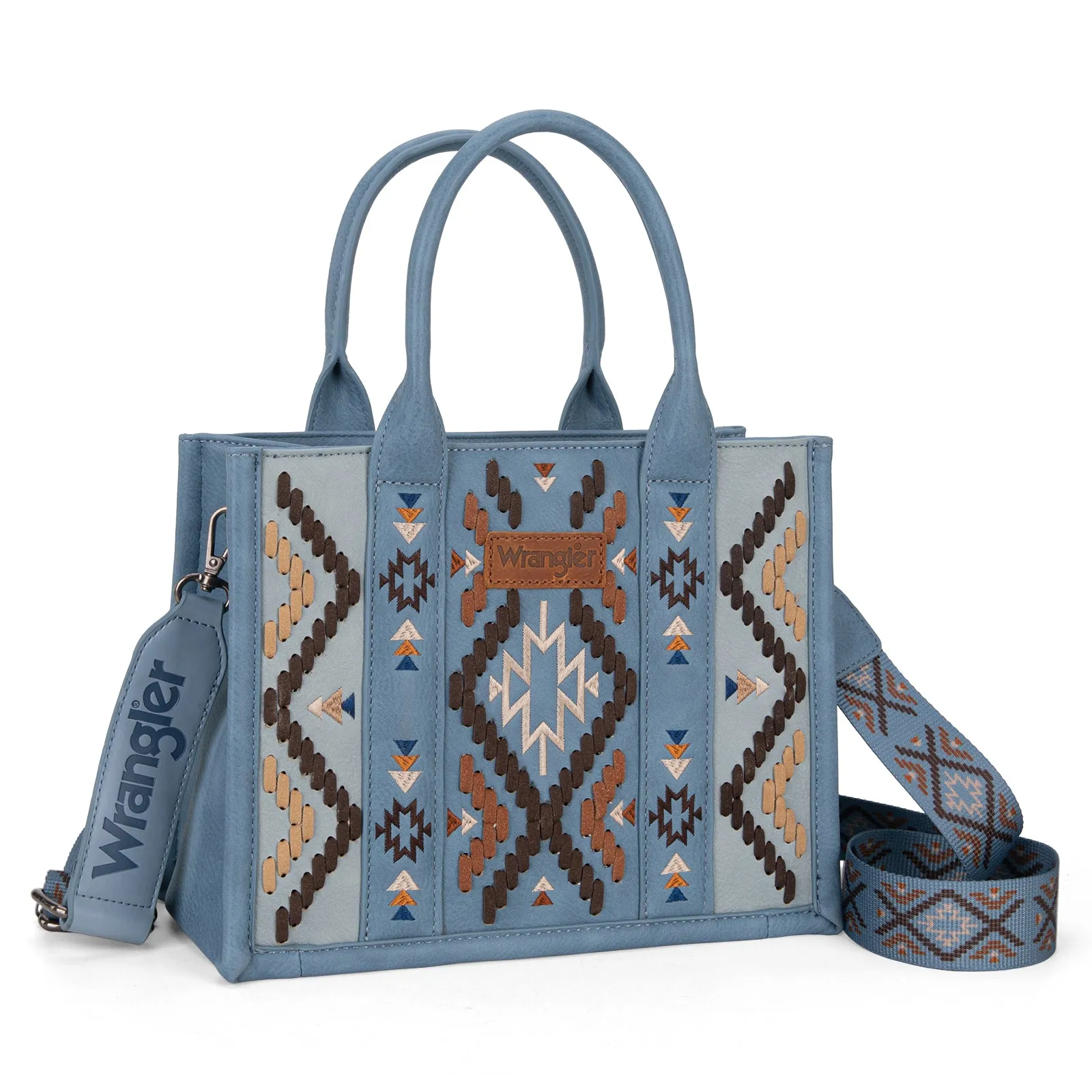 WG2214-8120  Wrangler Aztec Embroidered Tote/Crossbody - Jean