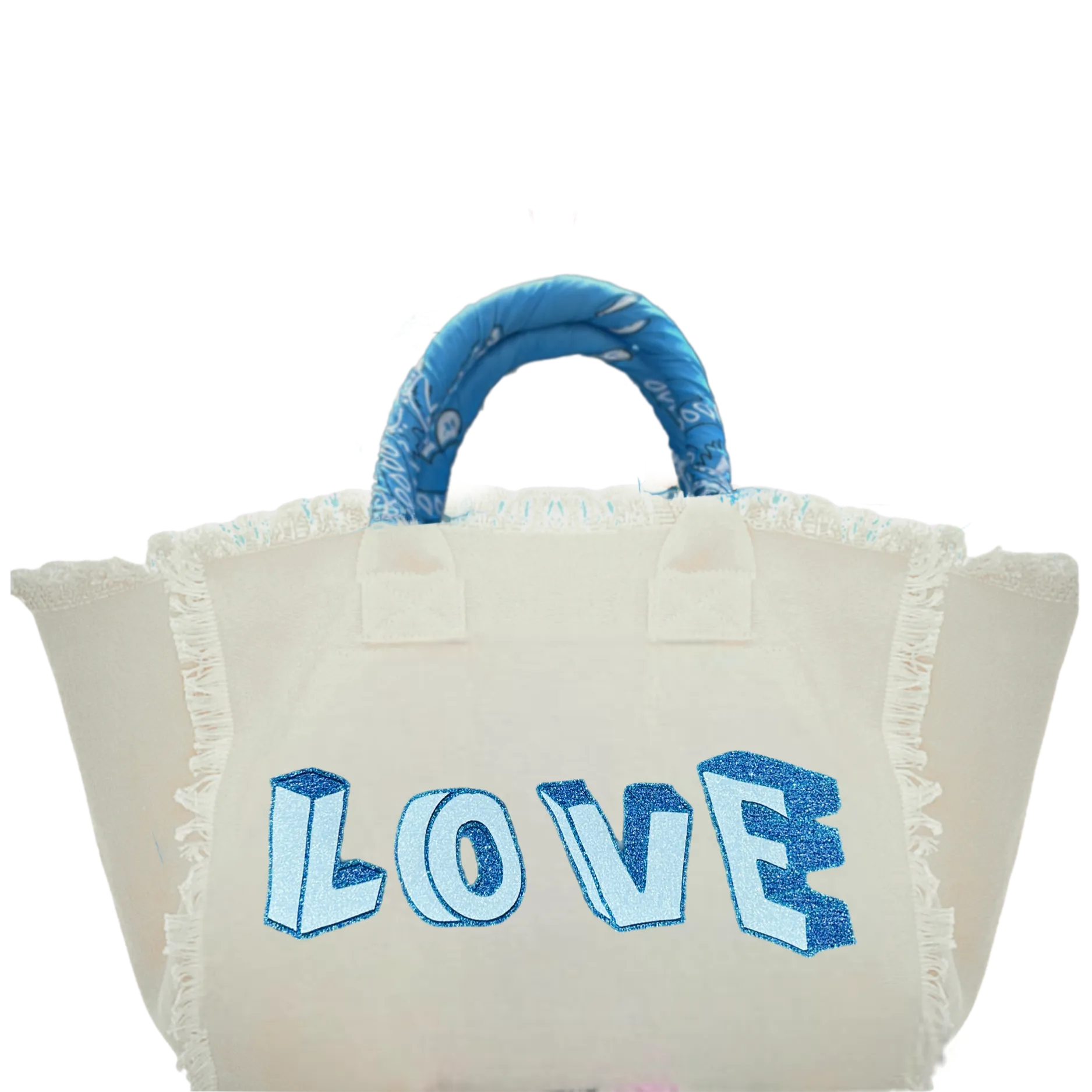 White Love Blocks Fringe Canvas Bag