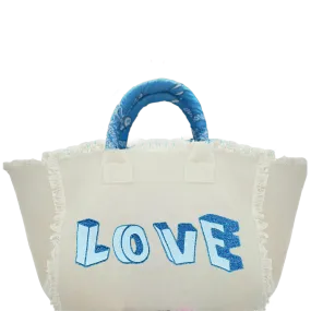 White Love Blocks Fringe Canvas Bag