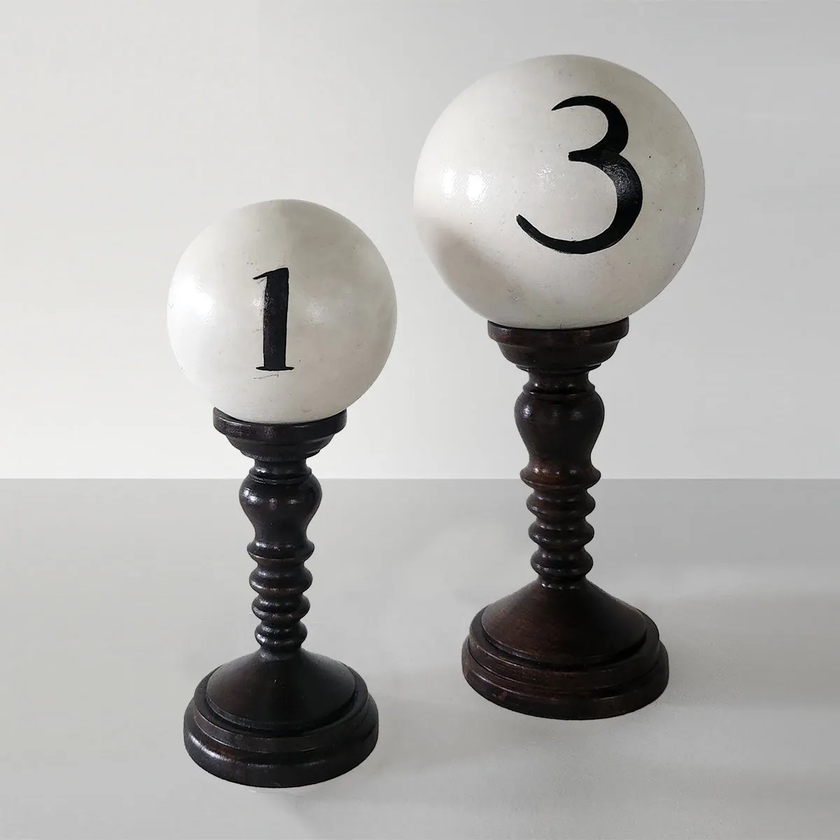 White Spheres On Pedestal - Handmade shelf sculptures in timber