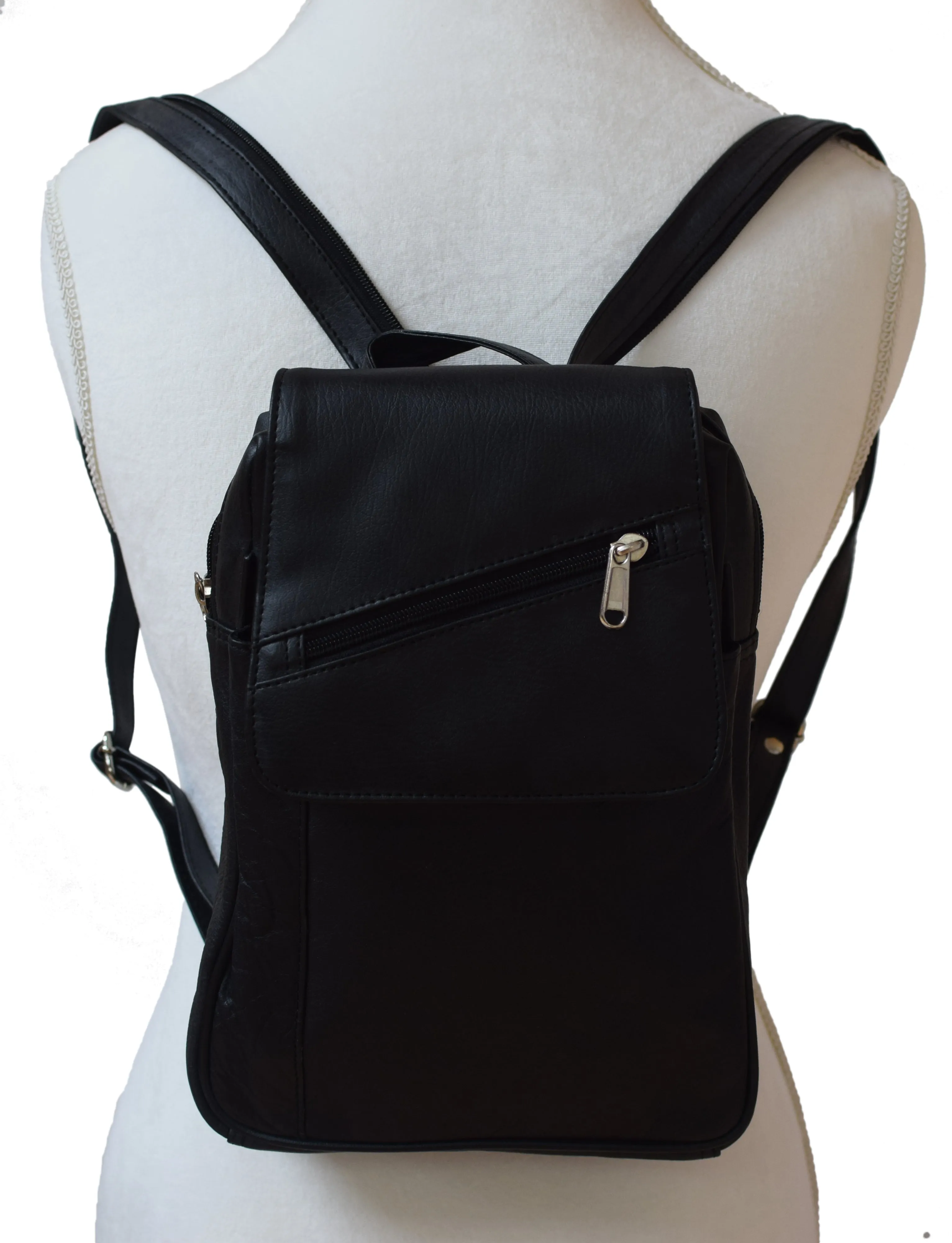 Women's Genuine Leather Small Backpack Causal Design Black Backpack Ladies