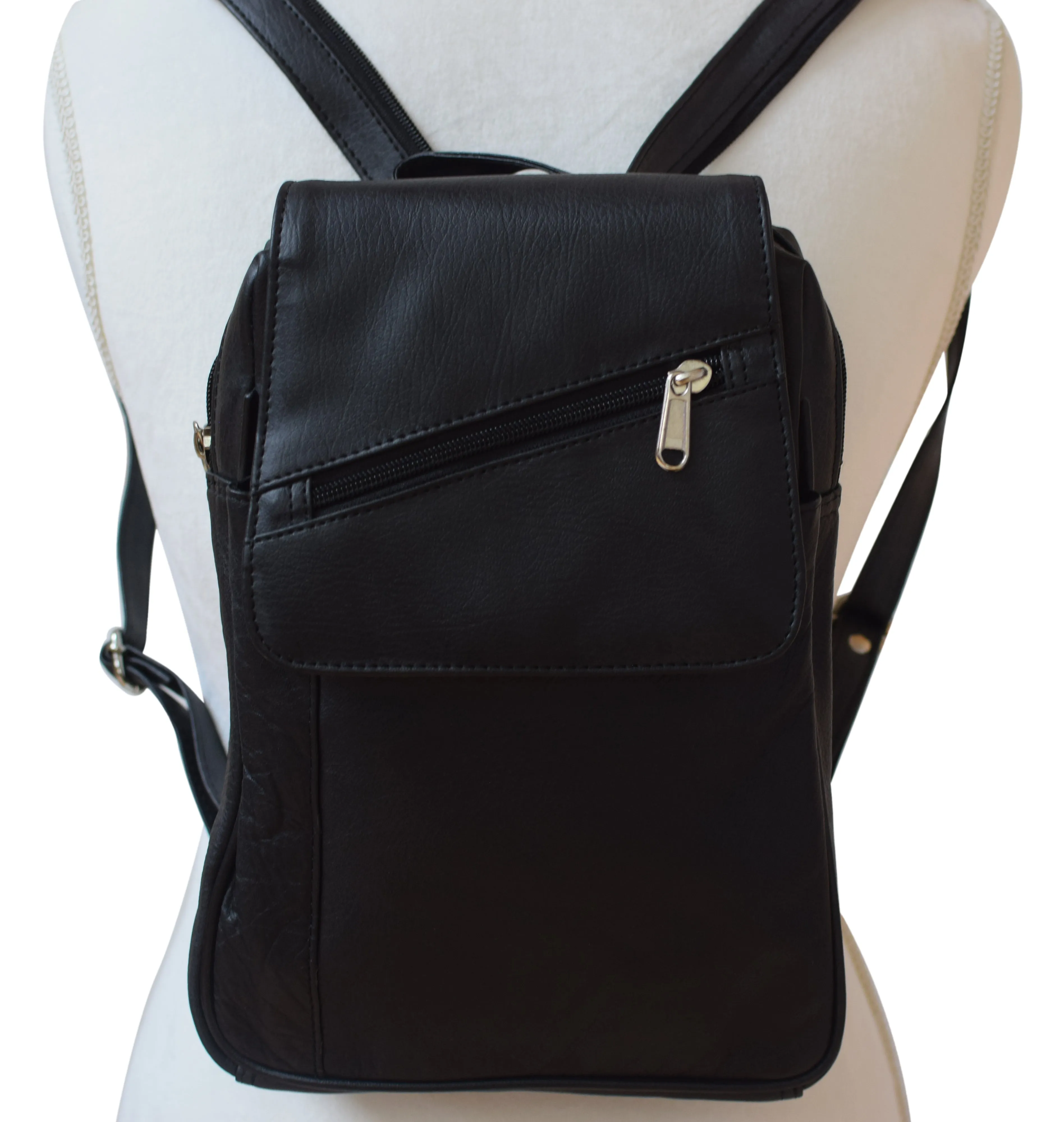 Women's Genuine Leather Small Backpack Causal Design Black Backpack Ladies