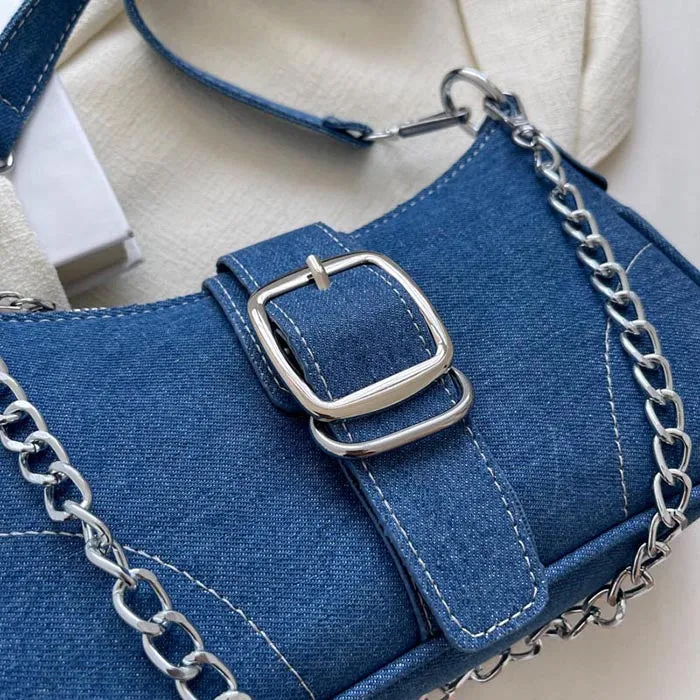 Y2K Denim Baguette Bag