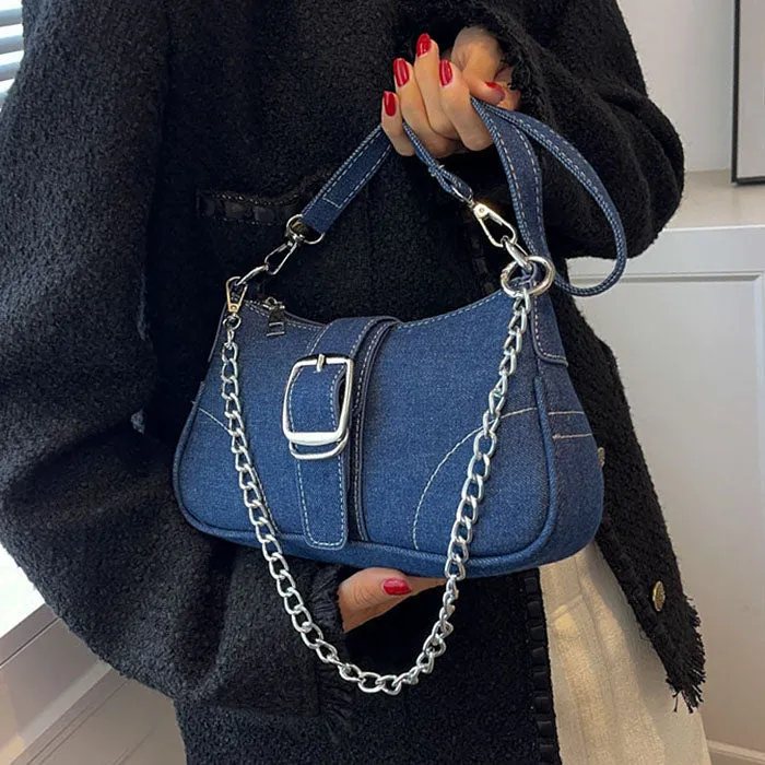 Y2K Denim Baguette Bag