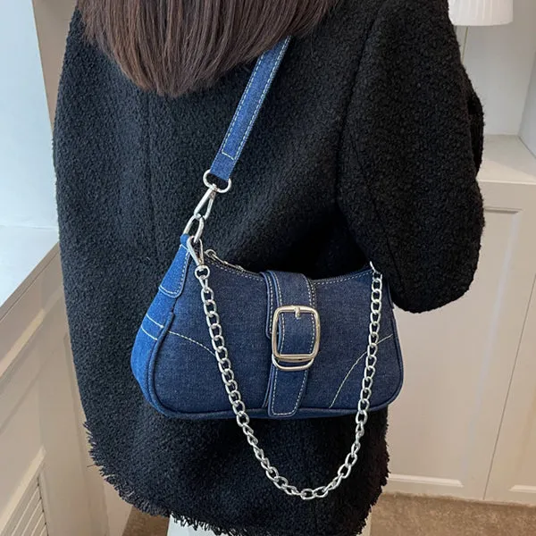 Y2K Denim Baguette Bag