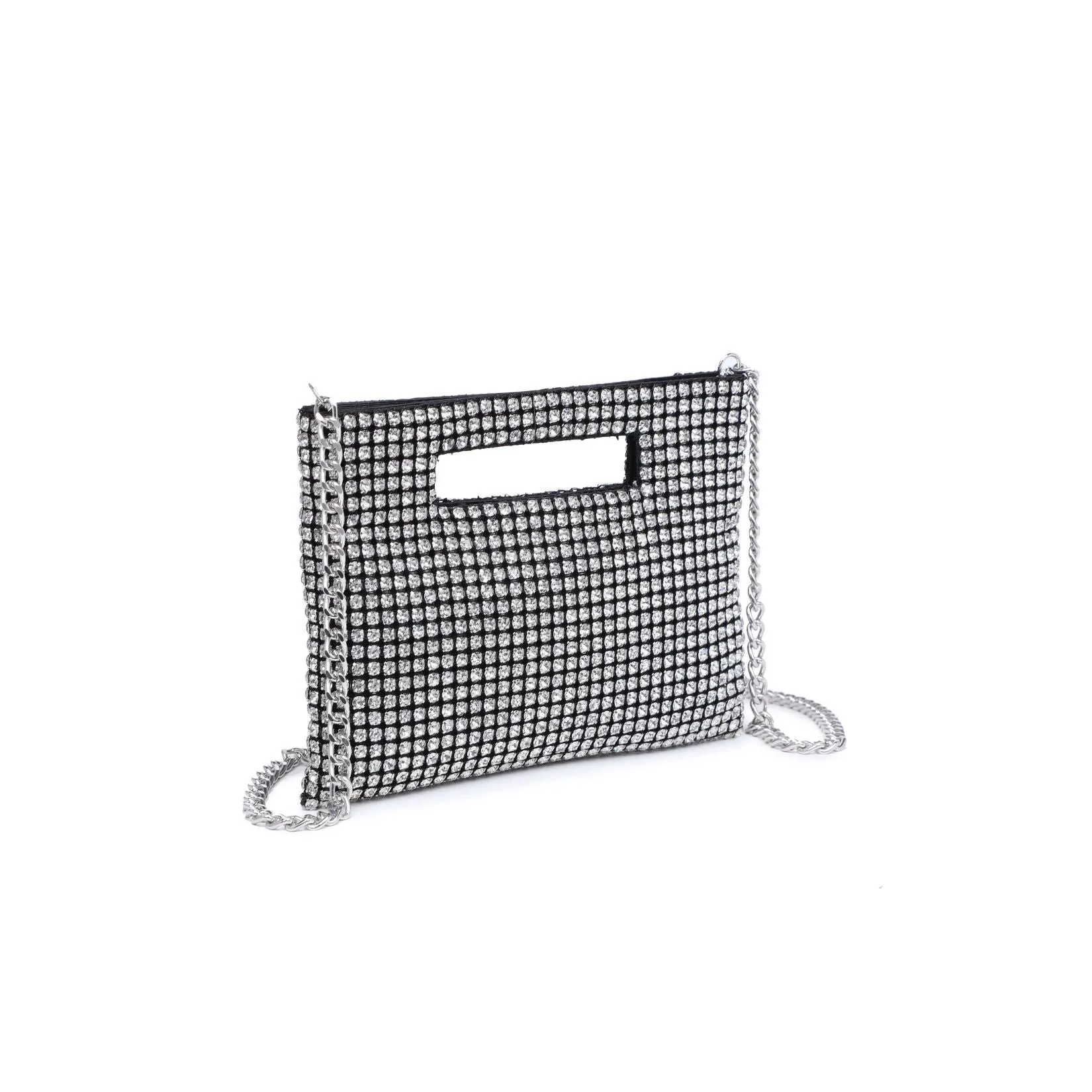 Yuki Rhinestone Top Handle Pouch Mini Disco Evening Bag - Silver